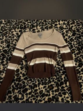 SOUP Striped Scoop Neck Sweater in Beige, Brown & Cream